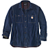 Relaxed fit denim fleece lined snap-front shirt