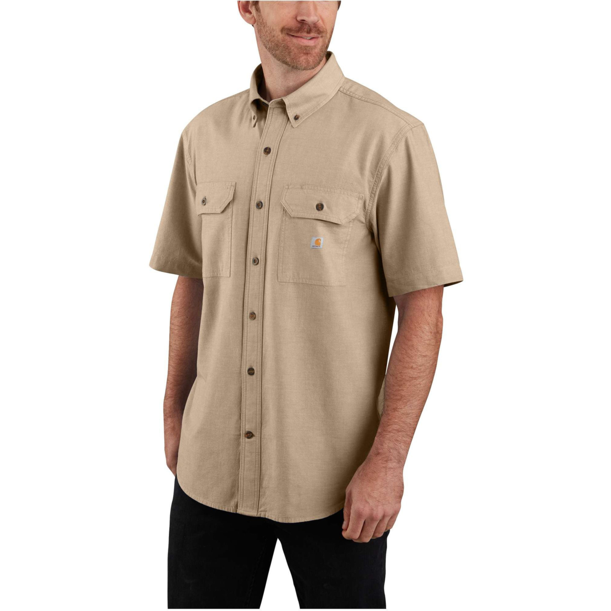 Loose fit midweight chambray short-sleeve shirt