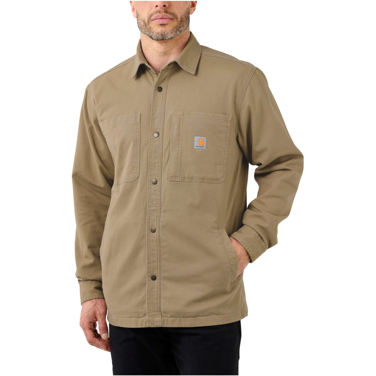 Rugged flex® relaxed fit canvas fleece-lined snap-front shirt jac