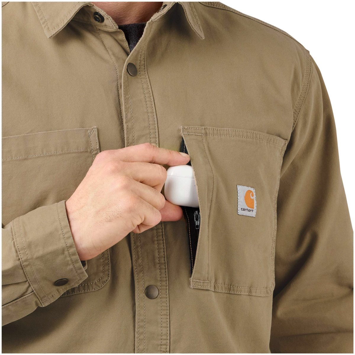 Rugged flex® relaxed fit canvas fleece-lined snap-front shirt jac