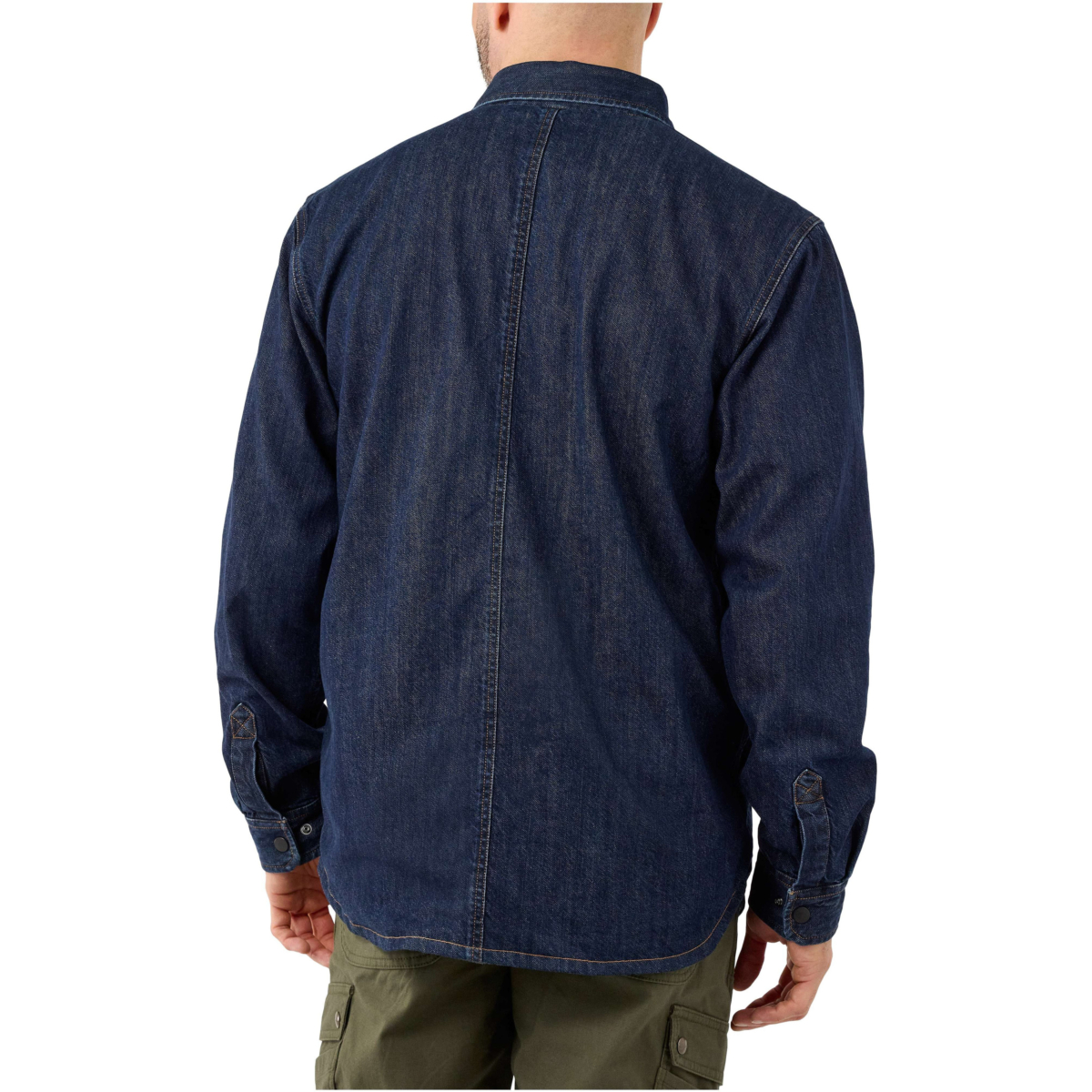 Relaxed fit denim fleece lined snap-front shirt