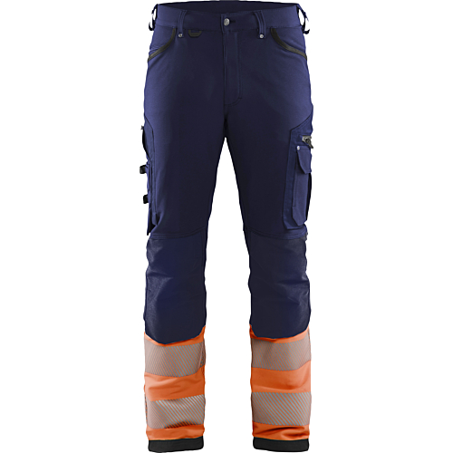 Hi-Vis 4-way-stretch trousers without nail pockets-Orange/Navy-C54