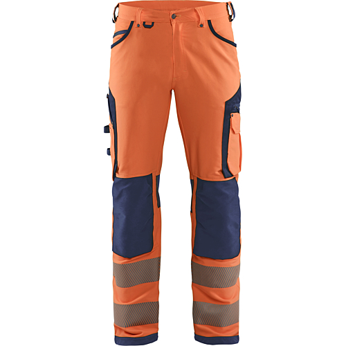 Hi-Vis Trousers, 4-way stretch Without Nail Pockets-Orange/Navy-C44