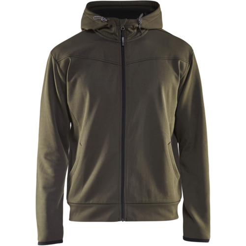 Hoodie with full zipper-Green/Black-XS