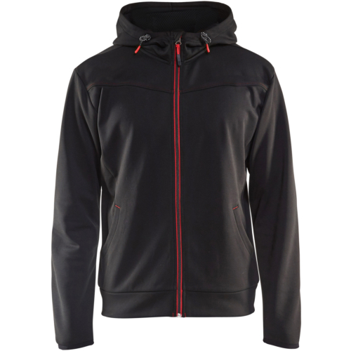 Hoodie with full zipper-Red/Black-XS