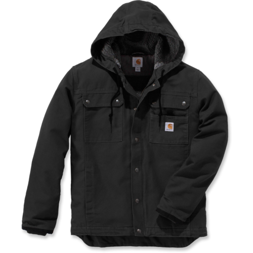 Relaxed fit washed duck sherpa-lined utility jacket-Black-S