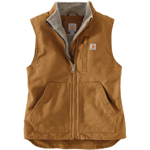 Relaxed fit washed duck sherpa lined mock neck vest-Brown-M