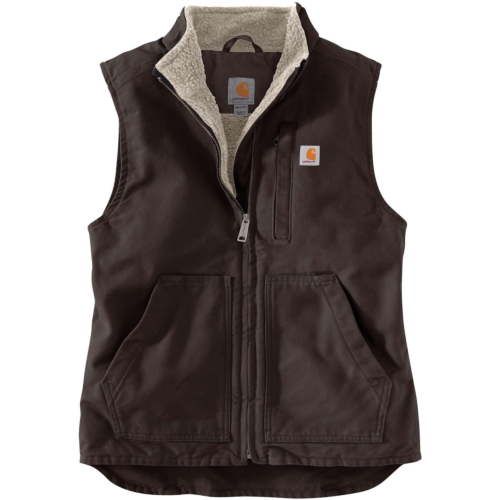 Relaxed fit washed duck sherpa lined mock neck vest-Black/Brown-M