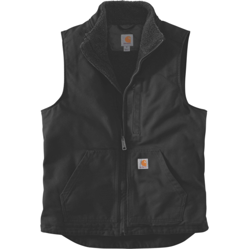Loose fit washed duck sherpa-lined mock-neck vest-Black-M