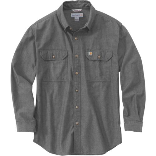 Loose fit midweight chambray long-sleeve shirt-Dark Grey-M