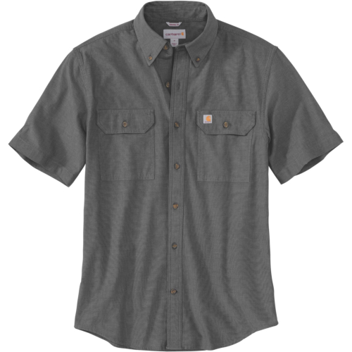 Loose fit midweight chambray short-sleeve shirt-Dark Grey-M