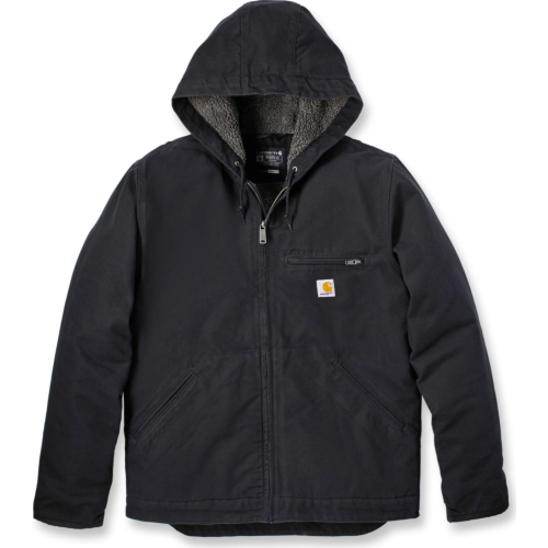 Relaxed Fit Washed Duck Sherpa Lined Jacket-Black-S