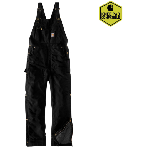 Loose fit firm duck insulated bib overall-Black-XL
