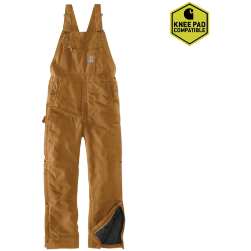 Loose fit firm duck insulated bib overall-Brown-XL