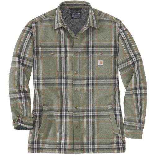 Relaxed fit heavyweight flannel sherpa-lined shirt jac-Army Green-M