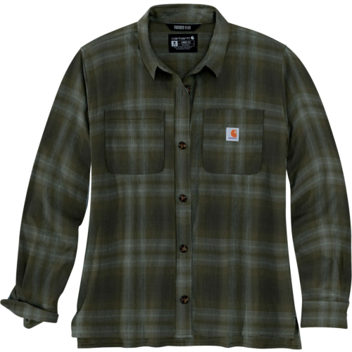 Rugged flex® loose fit midweight flannel long-sleeve plaid shirt-Army Green-S