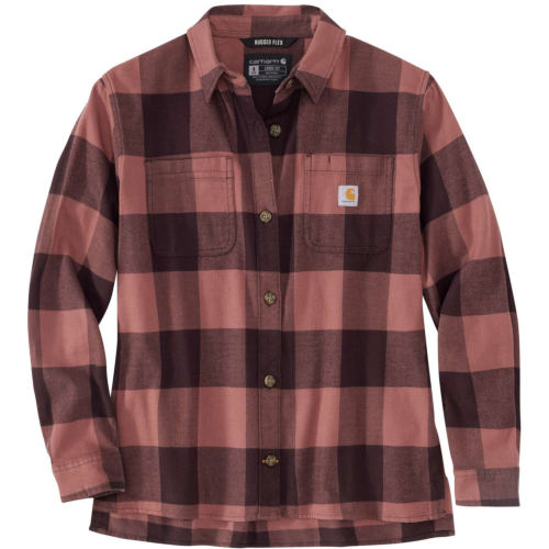 Rugged flex® loose fit midweight flannel long-sleeve plaid shirt-Wine Red-S