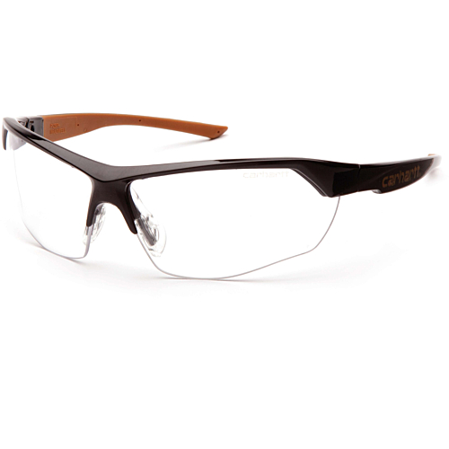 Half frame ratcheting temple safety glasses